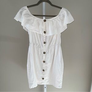 GUESS Off-Shoulder White Button-Front Mini Dress – Size M, NWT